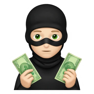 A boy in a balaclava with money sticker
