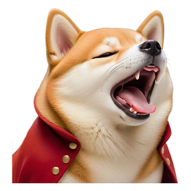 Cinematic Cute Yawning Shiba Inu Portrait Emoji, Head tilted slightly with a dramatic, wide-open yawn, showcasing a vibrant red coat with a soft creamy underbelly, floppy ears slightly drooping, round brown eyes barely open in drowsy contentment, Simplified yet irresistibly adorable features, highly detailed, glowing with a soft, cozy glow, high shine, relaxed yet expressive, stylized with a touch of whimsy, bright and endearing, soft glowing outline, capturing the essence of a sleepy yet affectionate companion, so drowsy it feels like it could stretch out of the screen and curl up for a nap! sticker