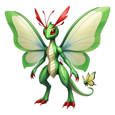  Cool Edgy Shiny Futuristic Ethereal Legendary Kartana-Digimon-Schyther-Flygon-hybrid full body with butterfly wings sticker