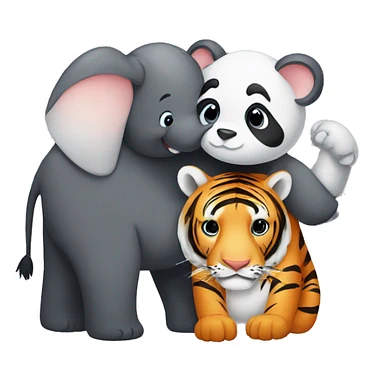 A panda an elephant and a tiger hugging sticker