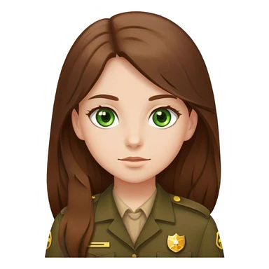 Chica pelo largo castaño ojos verdes piel clara y uniforme cafe  sticker