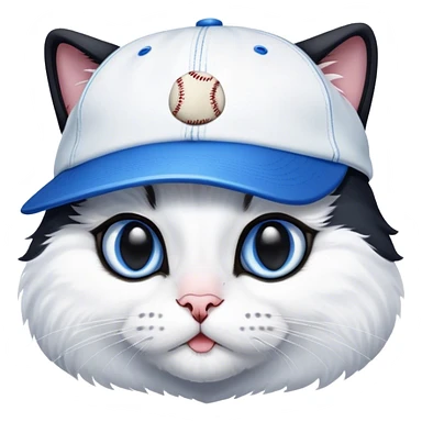 Black and white cat with blue baseball hat on sticker