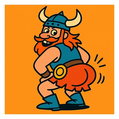 twerking viking, energetic, bold lines, humorous expression sticker