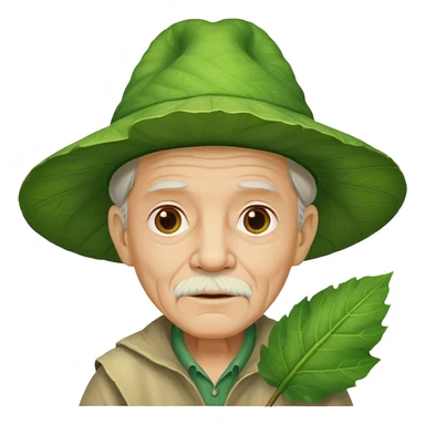 an old man wearing a large leaf hat sticker