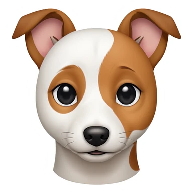 a fully white jack russell the size of a kelpie with a half white face sticker