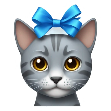 Gray cat with a blue bow sticker