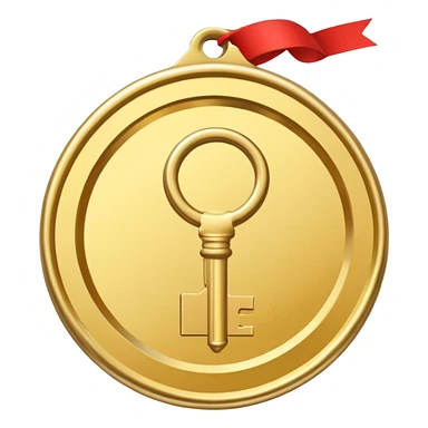 a gold medal with a key engraved on it sticker