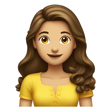 Brunette happy girl with long hair shake her hand for say hi! to someone. She is wearing a yellow dress sticker