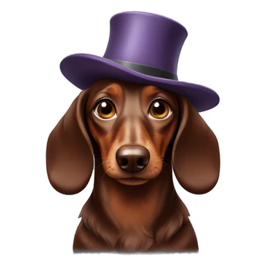 a chocolate long-haired dachshund in a hat sticker