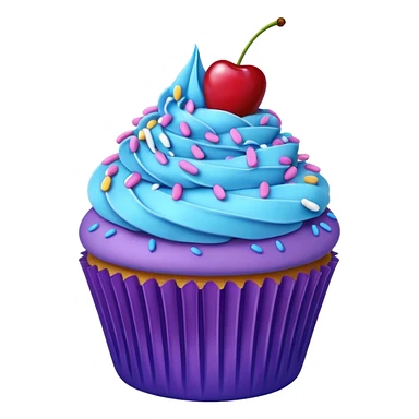 Cupcake: blue cream, purple paper, sprinkles with cherry on top  sticker