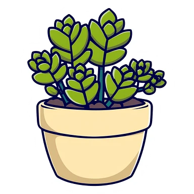 Sedum Pachyphyllum succulent with chubby blue-green leaves in a beige ceramic pot sticker