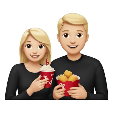 Couple with blonde hair wearing black eating chick filet  sticker