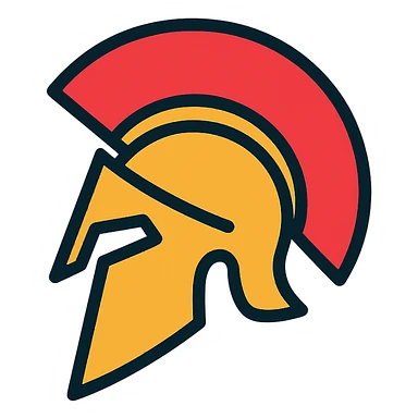 Spartan warrior helmet, color outline icon style, clean lines, vibrant colors sticker