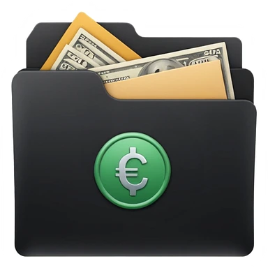 A minimal emoji-style icon of a matte black folder, slightly open, with a simple finance logo on the front symbolizing credit growth, stability, and money management, clean lines, subtle shading, and a professional, organized vibe. sticker