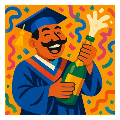 Make the confetti much bigger and more prominent, keeping the festive graduation scene and vibrant style. sticker