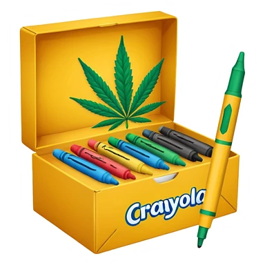 a box of crayola permanent markers with cannabis leaf sticker