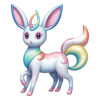Pearlescent Milky-White Opalescent Rainbow-Tinted Soft-Glowing Celestial Sylveon-Milotic-Cresselia-Fakémon-creature (full body) sticker