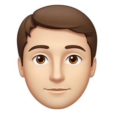 He has short, slightly wavy brown hair and an oval-shaped face. His eyes are light brown, and his eyebrows are moderately thick. His skin is fair with a few subtle blemishes. He has a straight nose and full lips, often curved into a slight smile.  sticker