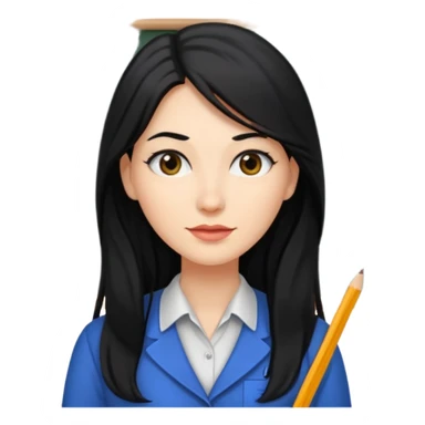 women teacher with black long hair sticker
