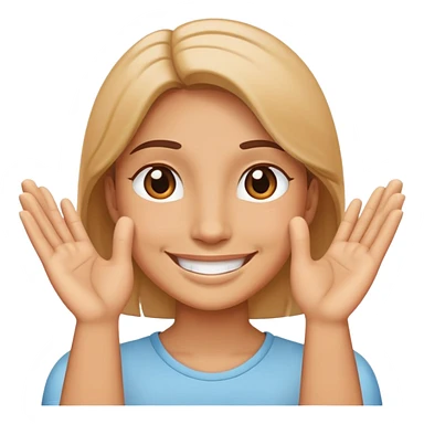 Smiling face with hands pressed together in gratitude, representing politeness sticker