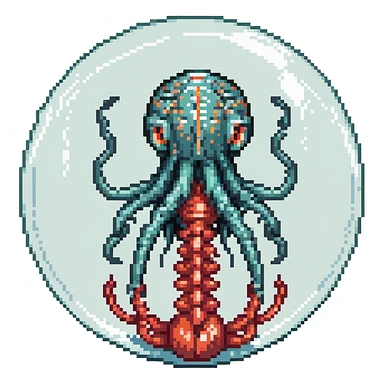 MRI parasitic embryo, digital, fetal small shape in otherworldly bubble, eerie, horror, pupa, crystalis, in-utero, sea-life, crustaceanoid, photorealismm siphonophore, polyp visible organs, Cnidaria sticker