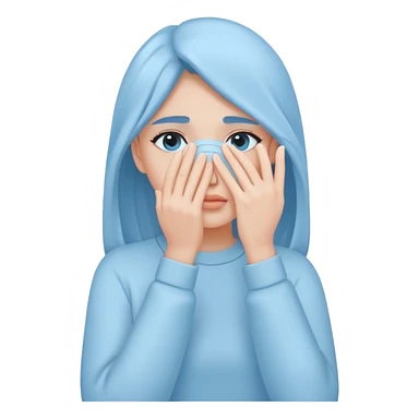 pastel blue girl covers her face with her hand sticker