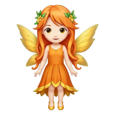 fairy with long orange hair, yellow wings, red dress, happy, chibi full body sticker