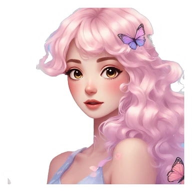 gorgeous shiny blushing anime pastel lady with butterflies and beautiful hair fairycore high quality detailed vogue trending aesthetic sticker