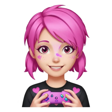 glitter pink gamer girl happy pink hair sticker