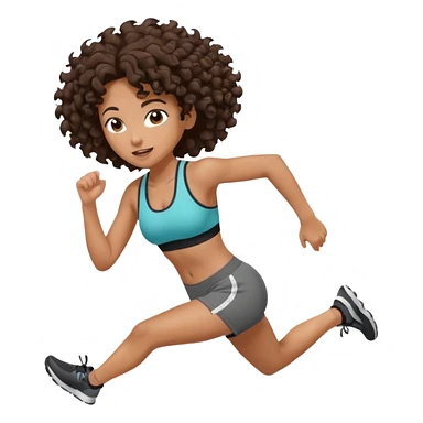 Treino de corrida feminino morena cacheada cabelos cumpridos caindo nas costas sticker