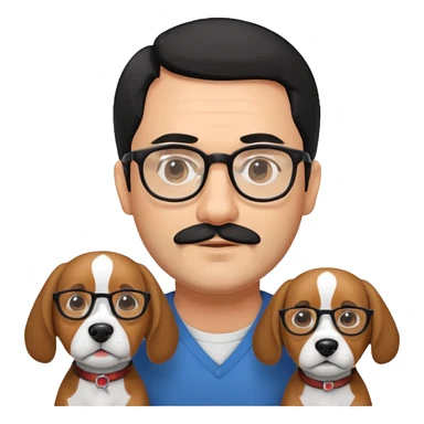 Hombre de aprox 40 años con un poco de barba canosa y pelo negro y gafas con beagle sticker