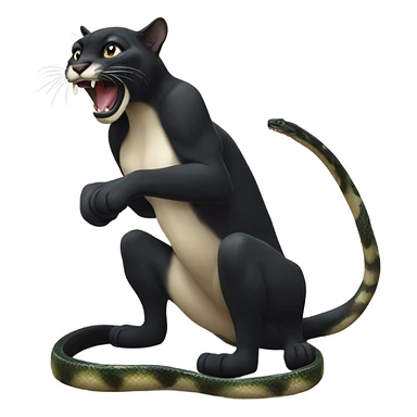 Black puma playing with a snake, elegant and minimalistic style sticker