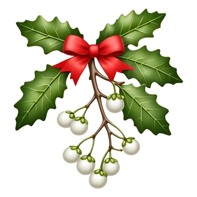 mistletoe with white berries and with red ribbon sticker