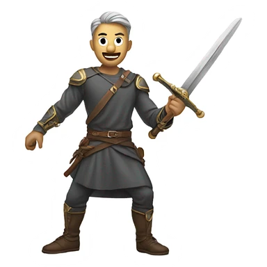 man holding floating sword sticker