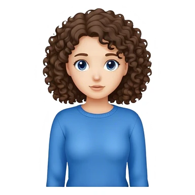 Brunette Girl wearing a blue sweater curly hair standing  sticker