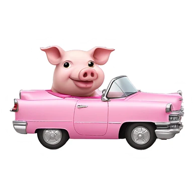 pig driving a pink cadillac side view sticker