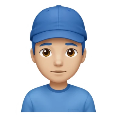 This is a cartoon-style avatar wearing a blue cap and a matching blue shirt, with a neutral expression. sticker