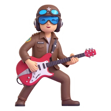 a rockstar pilot, playing an electric guitar, aviator helmet, stage lights sticker