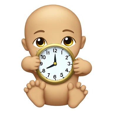 Little baby with a clock sticker