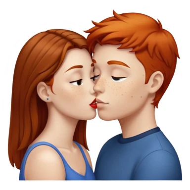 Girl with straight brown hair kissing ginger boy sticker