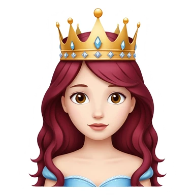 Beautiful long burgundy haired girl wearing a princess crown sticker