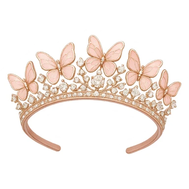 butterfly crown with a rose-pink base, butterflies in pastel pink enamel, sparkling gems, transparent background sticker