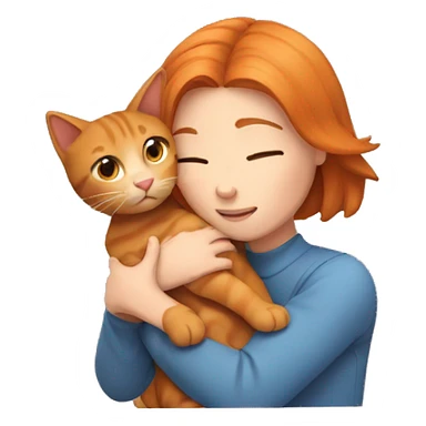 girl with bob hair hugging ginger cat sticker