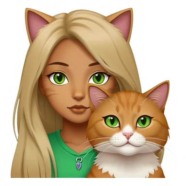 a cool girl and a long hair jinjila cat, cat’s eyes are green sticker