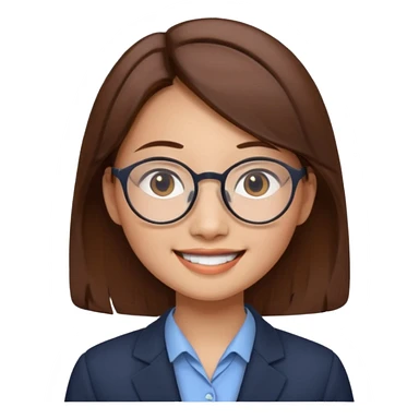 asian female accountant with eyeglasses, round face, brown hair, no tie sticker