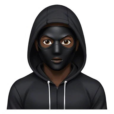 man with black full face plastic mask and black hoodie sticker