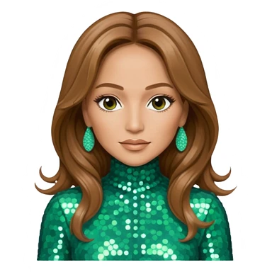 Jennifer Lopez with long  light brown hair, seafoam green sequin outfit sticker