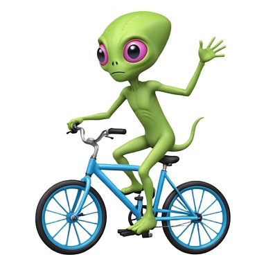 one-eyed alien riding a bicycle, large single eye, colorful skin, funny balance pose, cute sci-fi style, 3D cartoon, mobile game icon style, clean background, no text, no watermark
 sticker