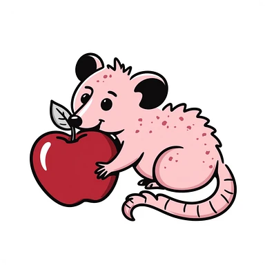 pink possum biting something, hand drawn doodle style sticker