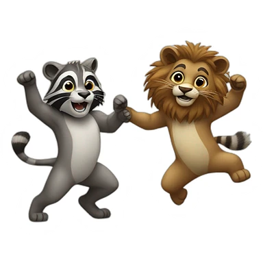 lion and racoon dancing sticker